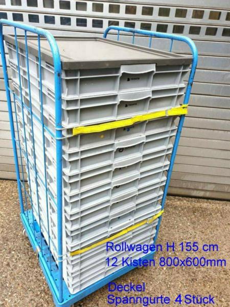 Preview: ROLLWAGEN +12 KLT Kisten 800x600mm Kisten Deckel Rollbehälter RW-2155.12KDSP_AB