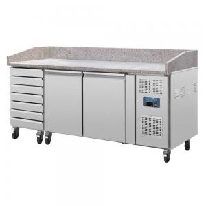 Polar 2-türiger Pizzakühltisch mit Marmorfläche und 7 Schubladen 428L (ACT423)