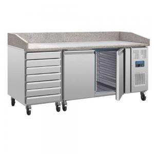 Preview: Polar 2-türiger Pizzakühltisch mit Marmorfläche und 7 Schubladen 428L (ACT423)