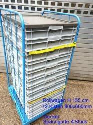 ROLLWAGEN +12 KLT Kisten 800x600mm Kisten Deckel Rollbehälter RW-2155.12KDSP_AB